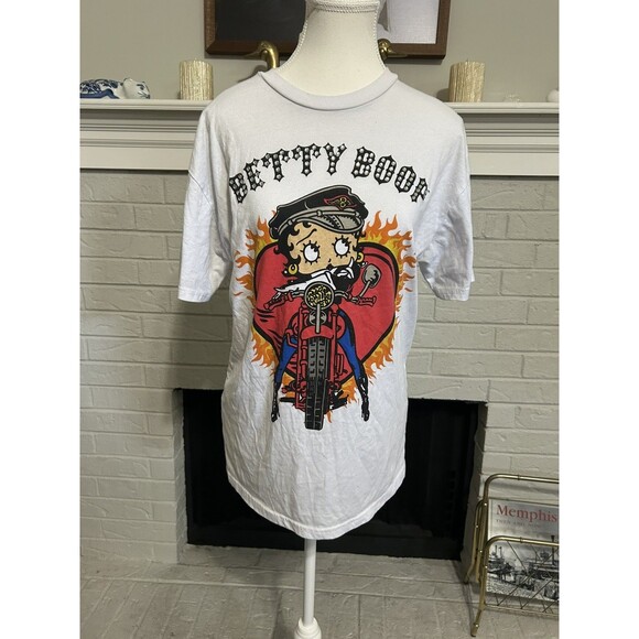 Rare Betty Boop Motorcycle Diamond Rhinestone Tee Shirt Size Medium - Picture 1 of 5